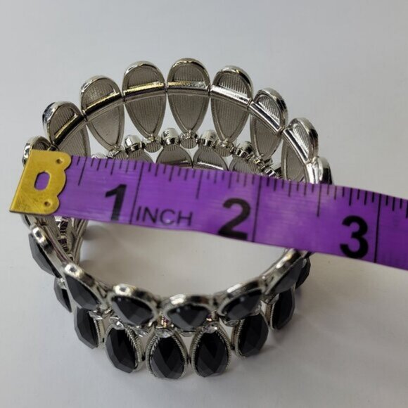Women's Black Stretch Cuff Bracelet Wide Large Cuffs - Picture 6 of 8